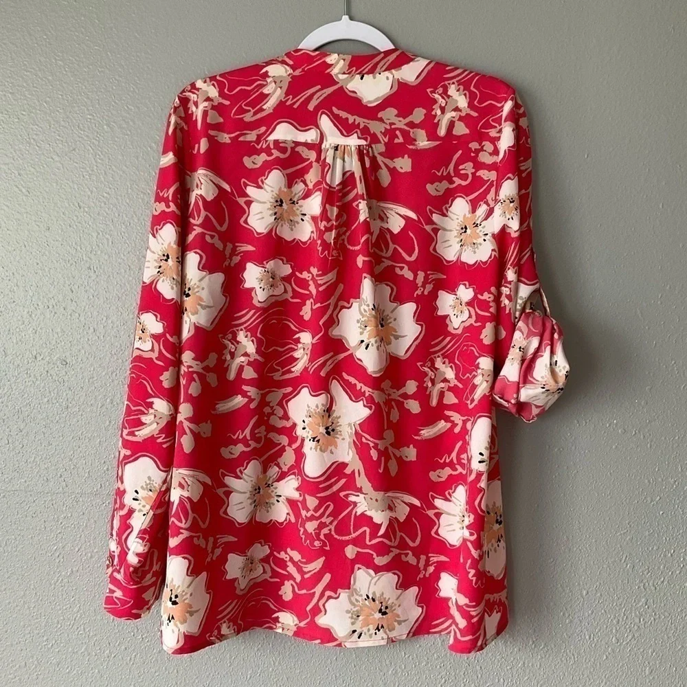 Karl Lagerfeld Blouse coral with floral print long sleeve size Large T177